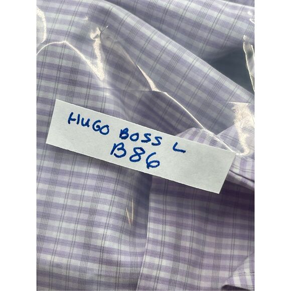 Hugo Boss‎ Button Down Dress Shirt Slim Fit Men 44 Large Purple Plaid Check - Picture 12 of 12